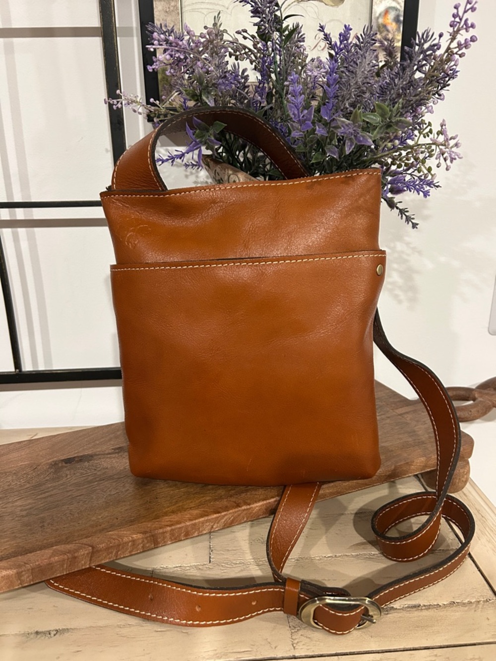 Patricia Nash Tan Leather Messenger Crossbody